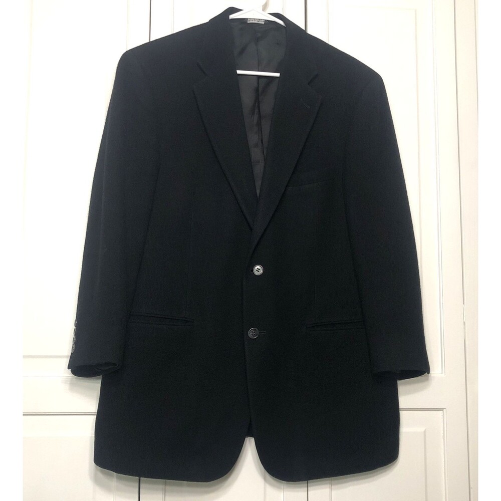 Camel Hair Blazer Black Mens 40R Bill Blass Parisian Black Label Lined Coat